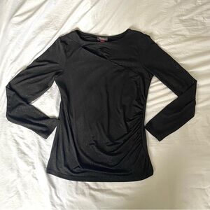 Vince Camuto Elegant Sparkly Black Long Sleeve Women's Top with Front Cut out